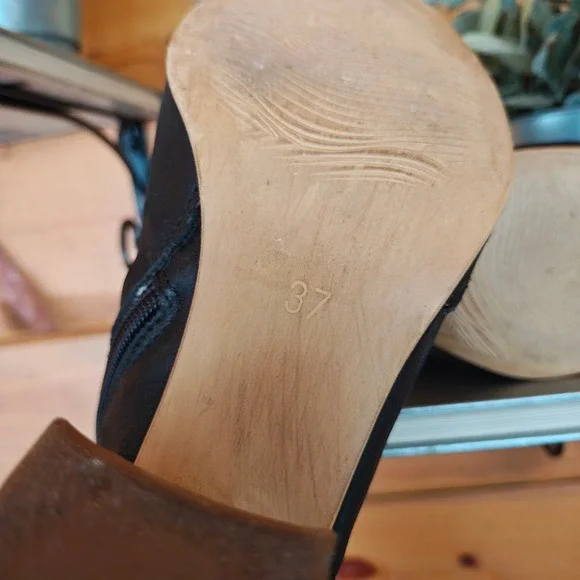 Miz Mooz Summer Peep Toe Block Heel Black Leather Sandal Ankle Booties Sz 37/6.5 - Picture 9 of 10